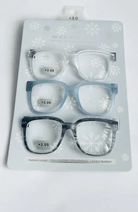 New 3 Pair Max Studio Reading Glasses 3.00 Aspheric Lenses Grey Blue Clear - Picture 1 of 22