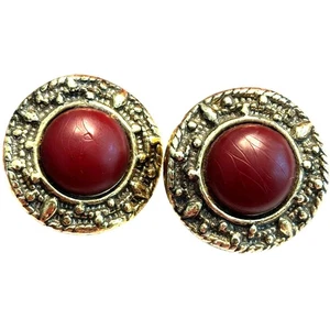 Grueso clip en pendientes oro texturizado redondos imitación madera centros clásico vintage - Imagen 1 de 6