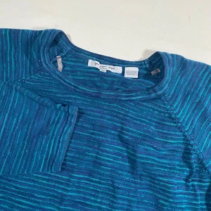 Eight Eight Damenpullover blau türkis gestreift Rundhalsausschnitt Langarm Baumwollmischung 1X - Bild 1 von 6