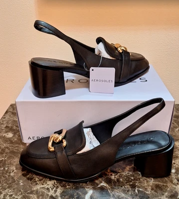Aerosoles Allure Comfort Elegant Block Heel Slingback Old Money Black Leather 12 - Image 1 of 4