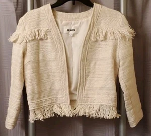 BB Dakota Damen Tweed Creme Fransen Blazer Jacke Gr. Klein - Bild 1 von 5