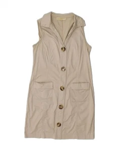 MICHAEL KORS Womens Sleeveless Shirt Dress US 10 Large Beige Cotton BA08 - Picture 1 of 3