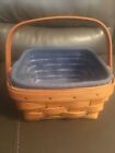 Longaberger Small Berry Basket With Plastic Liner & Fabric Accent Moving Handle