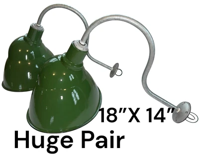 2  Goodrich 18x14 Gooseneck Green Porcelain Pole Sign Light Gas Station Vintage - Image 1 of 4