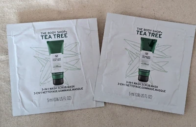 New The Body Shop Tea Tree Skin Clearing Wash, Scrub and Mask 3 In 1 | 2xSachets - Image 1 of 2