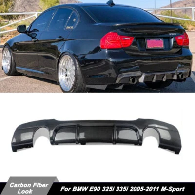 Rear Diffuser For 2005-2011 BMW E90 325i 335i M-Sport Bumper Carbon Dual Exhuast Foto 1 de 4