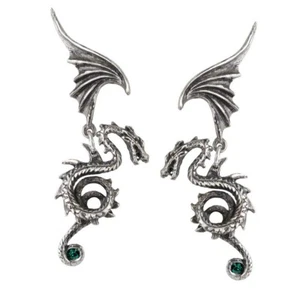ALCHEMY BESTIA REGALIS DRAGON EARRINGS with Green Swarovski + FREE VELVET POUCH - Picture 1 of 4