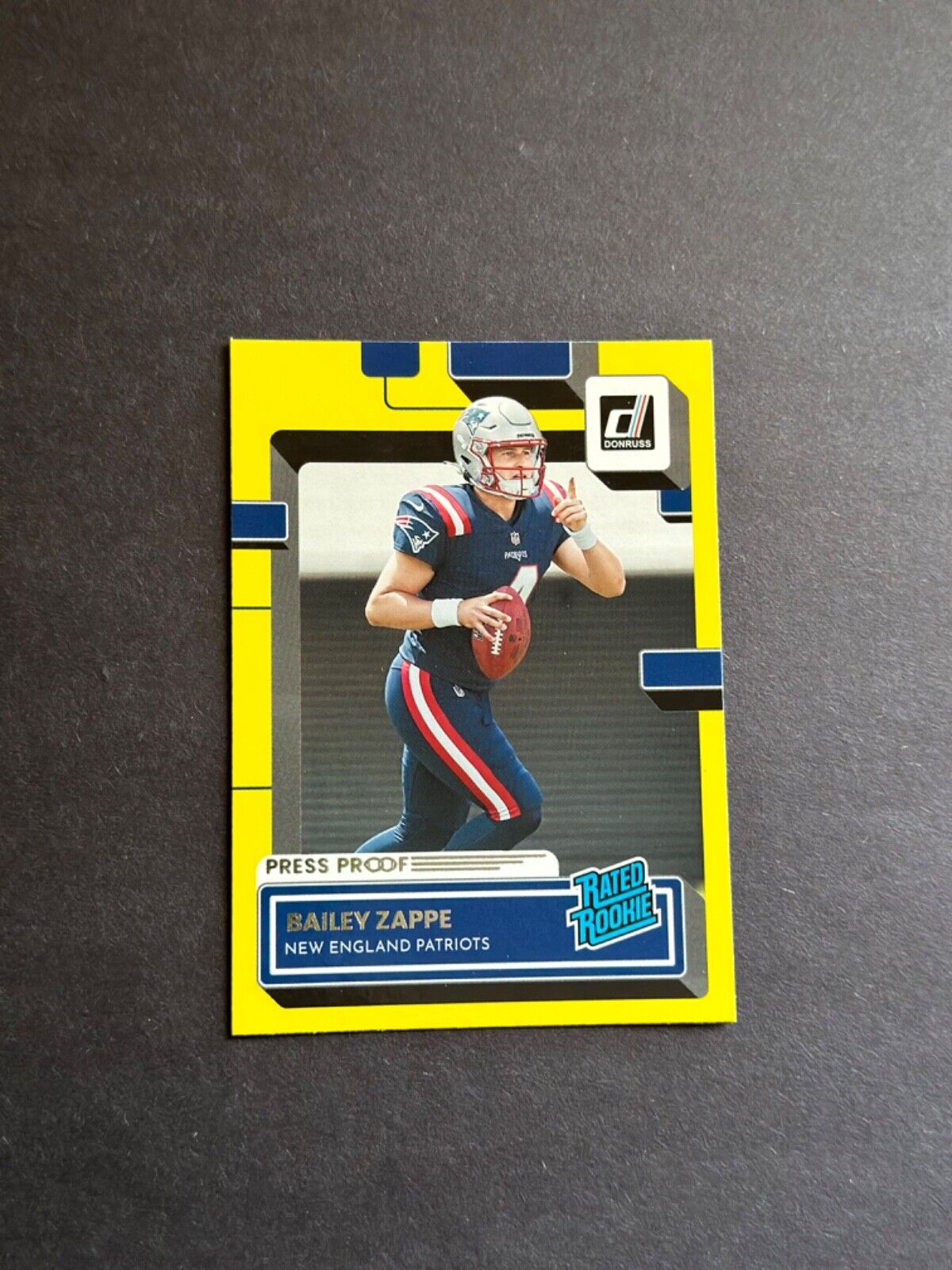 2022  Donruss Bailey Zappe #329 Yellow Press Proof Rated Rookie patriots