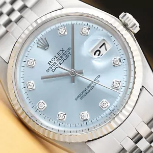 Herren Rolex Datejust Eisblau Diamant 18K Weiss Gold & Edelstahl Armbanduhr - Bild 1 von 8