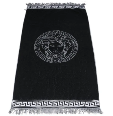 Versace Cabeza de Medusa Logo Greca Flecos Manta Negro Gris Alfombra Chal Barroco Foto 1 de 4