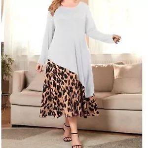 AUPYEO Mini Dress for women Plus size Long Sleeves leopard Print. New wit tags. - Picture 1 of 8