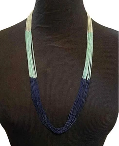 Multi Strand Necklace Triple Toned Chains Blue, Turquoise, White. Ocean Nautical - Picture 1 of 4