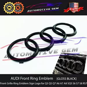 AUDI Front Ring Grille Emblem BLACK Badge Logo OEM Upgrade Q3 Q5 Q7 SQ5 A6 A7 A8 - Foto 1 di 4