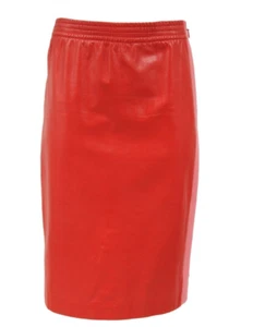 Gucci Womens Midi Side Striped Pencil Skirt Size 40 Red Pink Leather Silk Lined - Picture 1 of 14