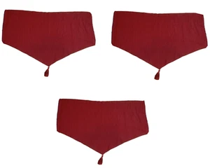 Red Ascot Valances Set 3 Luxury Short Curtains Red Damask Stripe Tassels - Picture 1 of 5