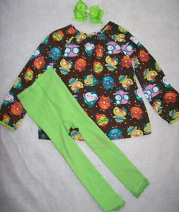 Girl 6: ~J. KHAKI GIRLS~ LS SMOCKED OWL SWING TOP & LEGGINGS SET w/ BARRETTE - Picture 1 of 3