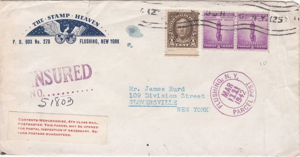 1942 USA censored WWII cover sent from Flushing NY to Gloversville NY - Image 1 of 2