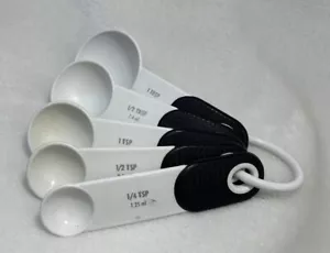 White & Black KITCHENAID 5 PC MEASURING SPOONS SET WITH RUBBER GRIPS/ring - Picture 1 of 7