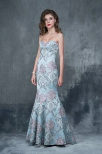 Nina Canacci 5125 Light Blue Print Trumpet Gown Dress sz 14 NWT SALE! - Picture 1 of 3