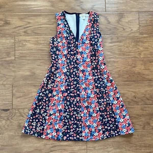 Michael Kors Dress Size PM Sleeveless Mixed Floral Print Scuba Coral Peach/Navy - Picture 1 of 7