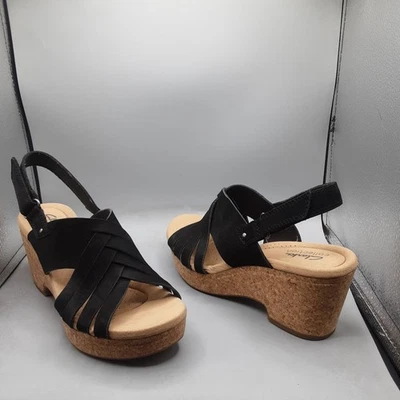 Clarks Giselle Glow Sandals Women's 8.5M Black Nubuck Slingback A66 - Image 1 of 4