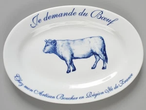 Williams Sonoma French Je demande du Boeuf Beef Steak Platter Plate Oval 12.5" - Picture 1 of 3