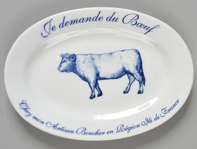 Williams Sonoma French Je demande du Boeuf Beef Steak Platter Plate Oval 12.5" - Image 1 of 3