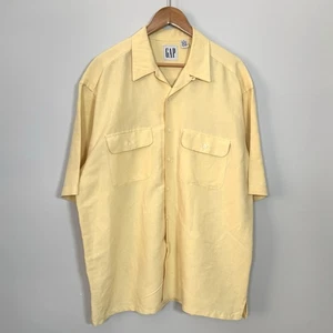 Vintage GAP Linen Rayon Blend Shirt Mens Medium Yellow Loop Collar Pockets 90s - Picture 1 of 14