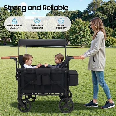 Stroller Wagon 4 Seats Quad Collapsible Stroller with Adjustable Handle & Canopy - Image 1 of 4