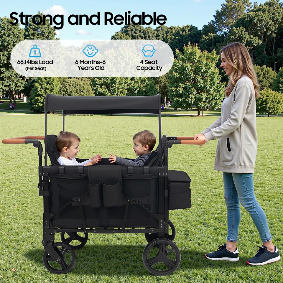 Stroller Wagon 4 Seats Quad Collapsible Stroller with Adjustable Handle & Canopy - Image 1 of 4
