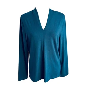 Talbots Size Large Green V-Neck Shirt Top Cotton Blend New - Picture 1 of 7