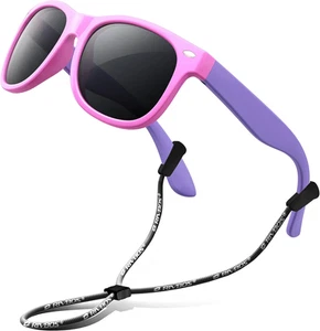 Kids Polarized Sunglasses – UV Protection, Flexible Rubber Frame w/ Strap RBK004 - Picture 1 of 5
