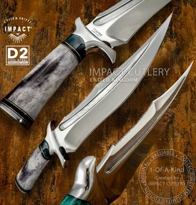 IMPACT CUTLERY CUSTOM D2 SAW TOOTH FULLER BOWIE KNIFE BONE HANDLE - Picture 1 of 16