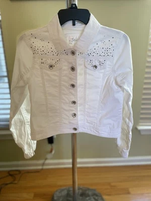 Chaqueta de Jean JUSTICE Blanca Denim Joya Estrás Niñas Talla 12/14 Algodón/Spandex Foto 1 de 4