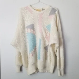 Vintage Damen Strickpullover Lilly weiß, rosa & blau - Bild 1 von 9