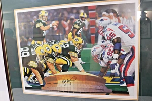 Packers Super Bowl 31 vs New England 1997 Framed Signed print by Brett Favre - Picture 1 of 4
