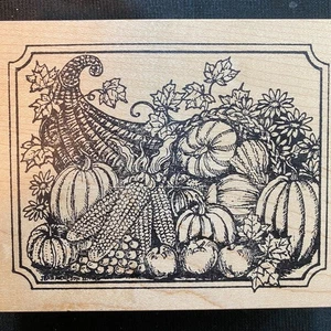 Cornucopia Rubber Stamp Horn of Plenty Thanksgiving Fall 4x5 inches - Picture 1 of 4