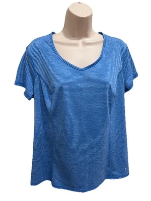 Womens Danskin Now Top Short Sleeve Activewear Size 1X Blue Stripe VNeck Striped - Image 1 of 4