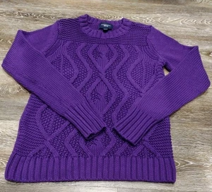 Lands’ End Drifter Sweater Womens Size XS Purple Fisherman Cable Knit Cotton - Picture 1 of 8