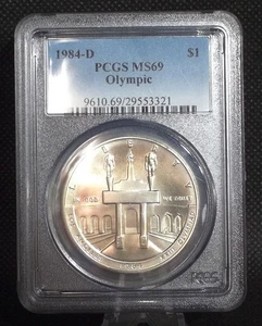 Dólar de plata conmemorativo de los Juegos Olímpicos 1984-D Coliseo graduación profesional MS69 #3321B - Imagen 1 de 2
