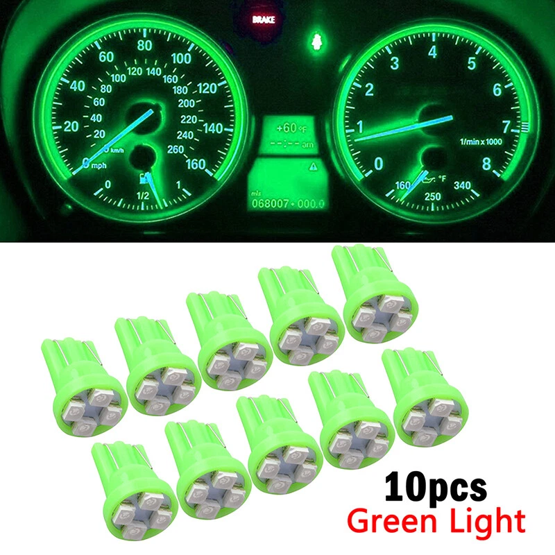 10x Green T10 W5W 168 194 4-SMD LED Dash Instrument Cluster Gauge Light Bulb - Image 1 of 4