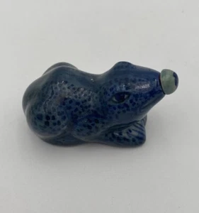 Vintage Chinese Figural Frog/Toad SNUFF Bottle Blue Ceramic, Signed - Picture 1 of 23