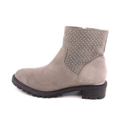 Botas de tornozelo femininas Steven Latte cravejadas tamanho 8,5M cinza camurça acastanhada couro com zíper - Imagem 1 de 4