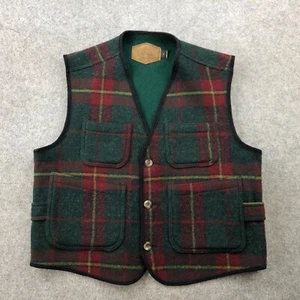 Vintage Woolrich Vest Mens Large Red Green Tartan Plaid Wool Pockets Button USA - Picture 1 of 12