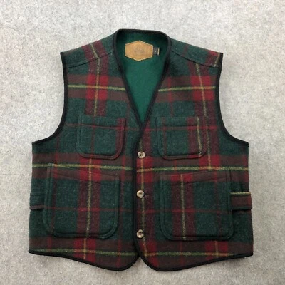 Vintage Woolrich Vest Mens Large Red Green Tartan Plaid Wool Pockets Button USA - Image 1 of 4