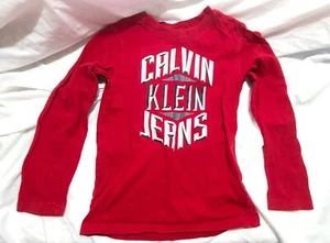 Calvin Klein Jeans 7 LS Red LS Boy Casual Shirt Tee T-Shirt - Picture 1 of 6
