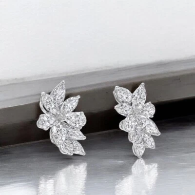Diamond Women 18k White Gold Earring Studs Round Lab Grown 2 Carat - Image 1 of 4