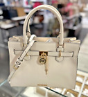 Michael Kors Hamilton Medium Leather Satchel Crossbody Handbag Purse-light Cream