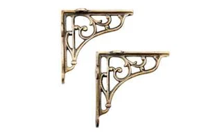 6X6 CLASSIC VICTORIAN SCROLL SHELF BRACKETS ANTIQUE BRASS - PAIR - Picture 1 of 3