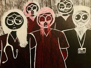 “2020” A Dark Figurative drawing on card people history key workers NHS nurses - Picture 1 of 3